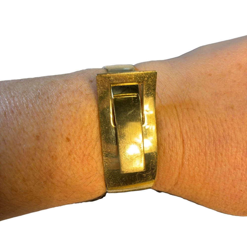 Gold Tone Statement Cuff Bracelet Wide‎ Hinged Geometric Modern Women